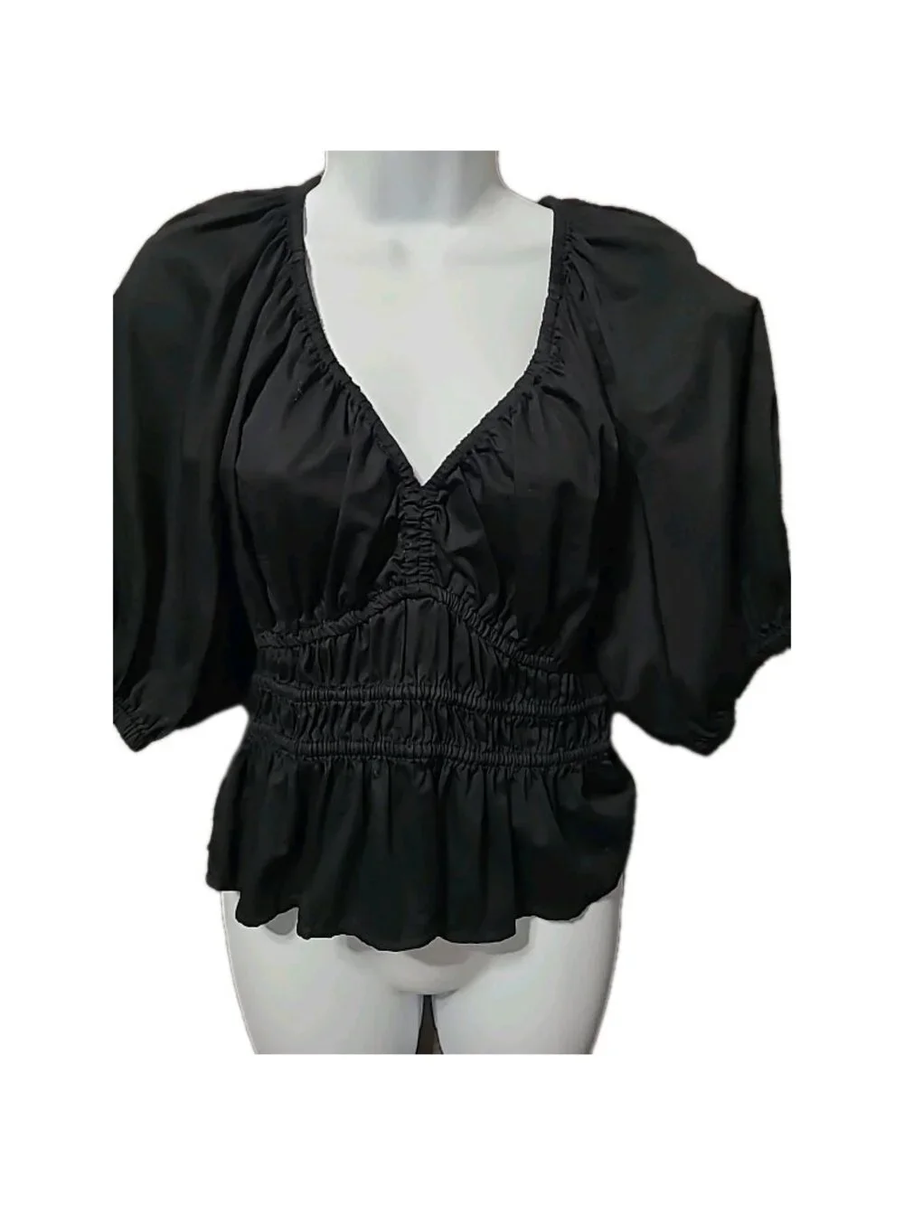 Old Navy‎ Top S Black Puff Sleeve Baby Doll Peplum Elastic Waist Y2K Style